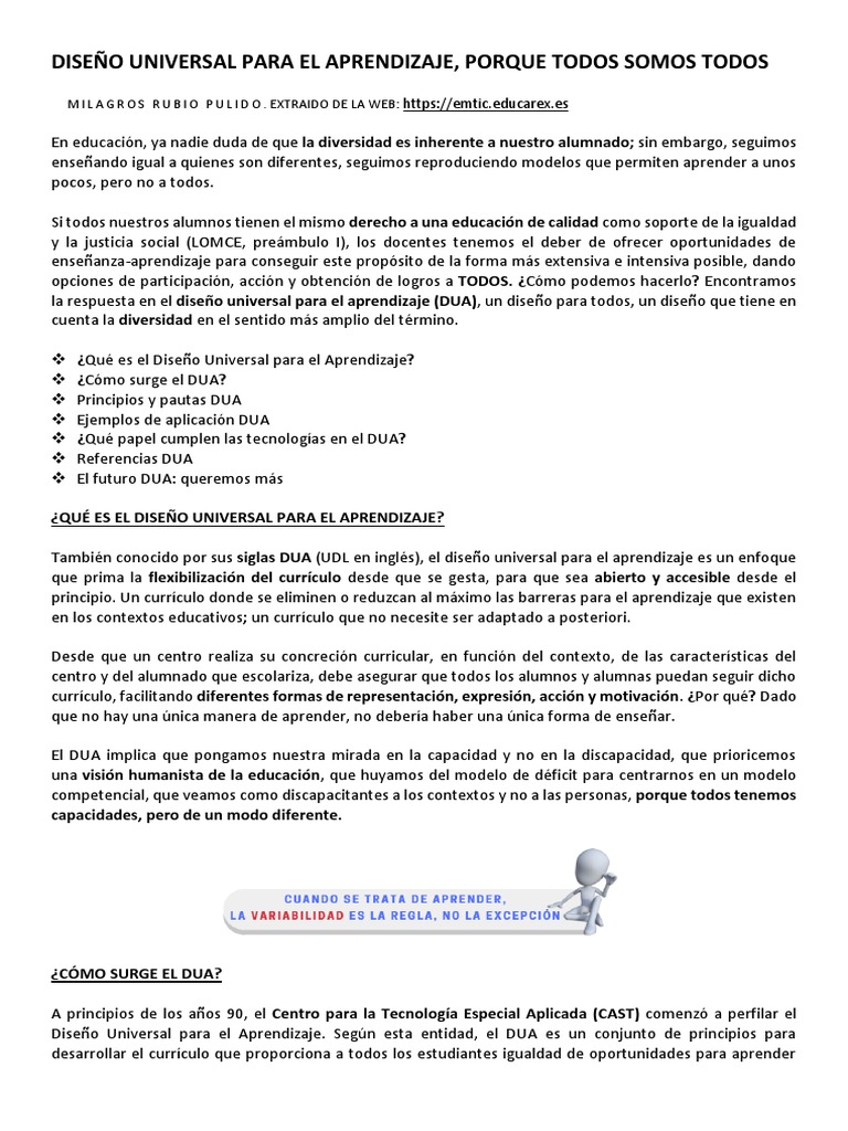 Diseño Universal para el Aprendizaje DUA | PDF | Método de enseñanza ...