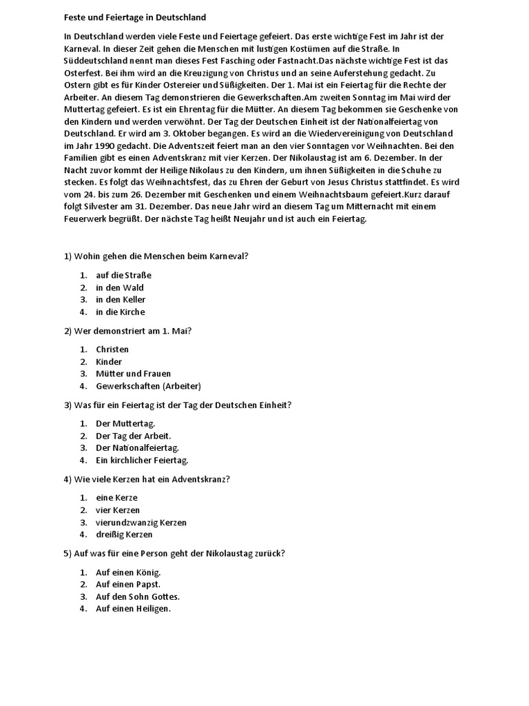 Feste Und Feiertage in Deutschland | PDF