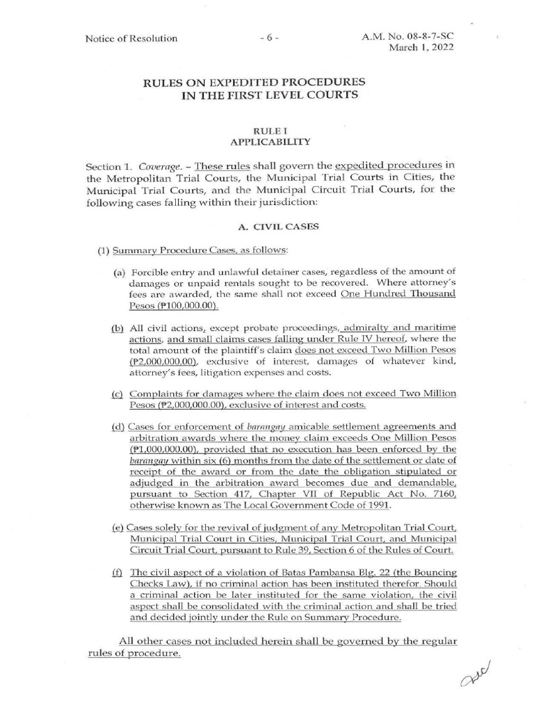 Rules On Expedited Evidence PDF