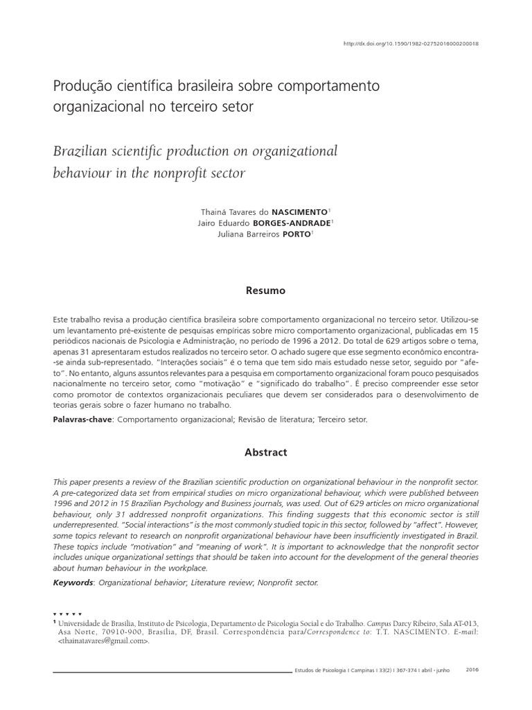 Brazilian Scientific Production On Organizational Behaviour in The ...