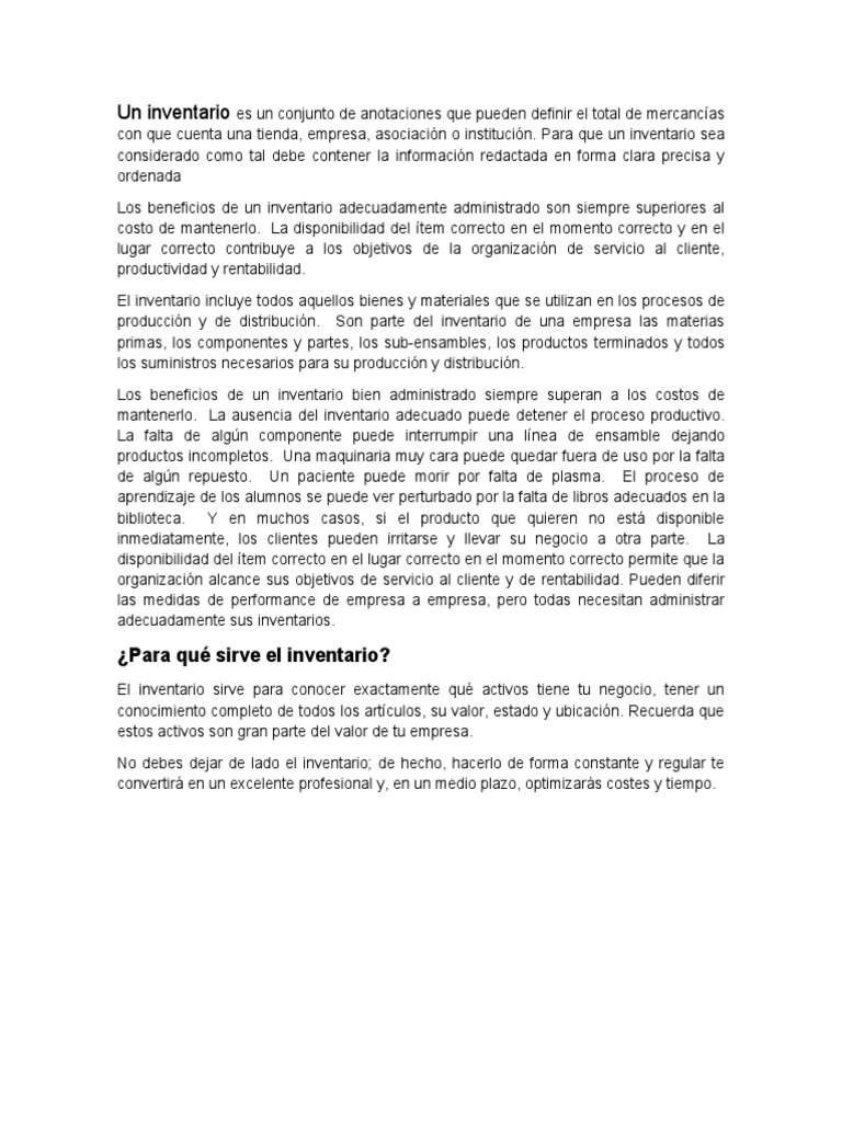 Un Inventario Es Un Conjunto de Anotaciones Que Pueden Definir El Total ...