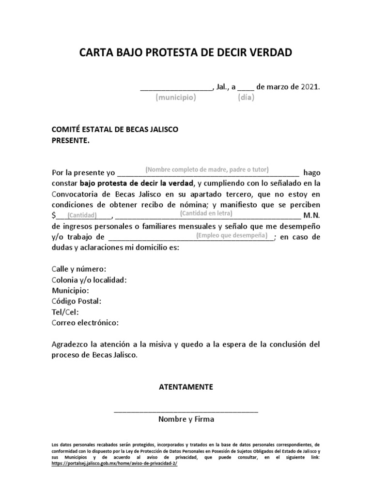 Carta Bajo Protesta De Decir La Verdad En Word – BTIINZ