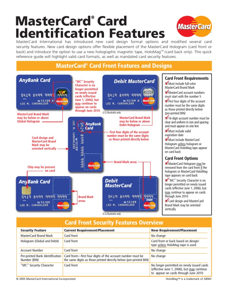 Master Card Card Identification Features | PDF | Master Card | Debit Card