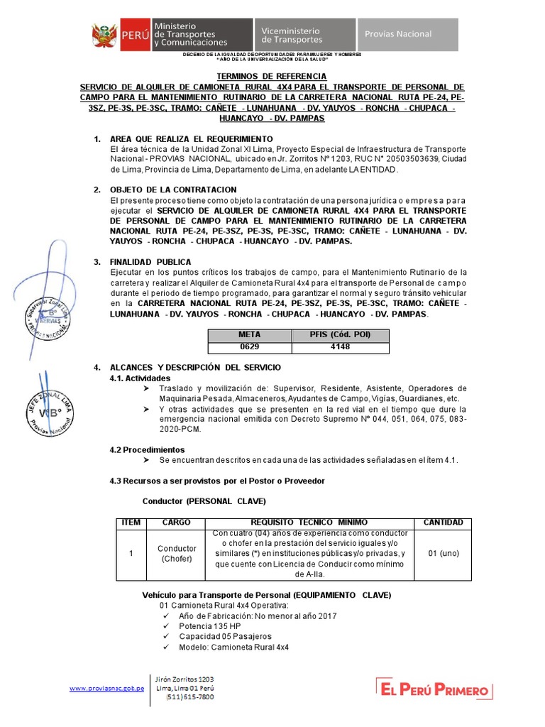 Alquiler de Camioneta 4x4 para Mantenimiento Vial | PDF | Corrupción ...
