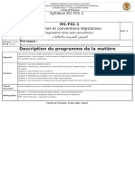 Description Du Programme de La Matière: Syllabus M1-F01-1