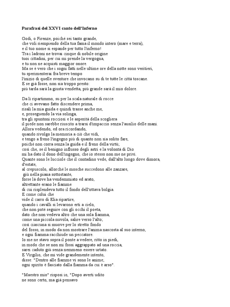 Parafrasi Del XXVI Canto Dell'Inferno PDF