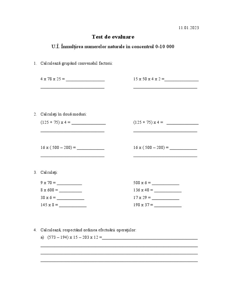 Test Mate Inmultirea | PDF