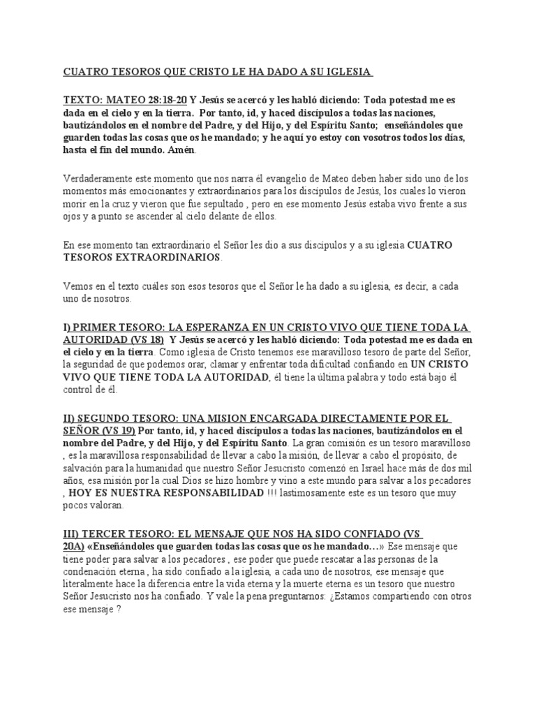 Cuatro Tesoros de Cristo para la Iglesia | PDF | Jesús | Evangelio de Mateo