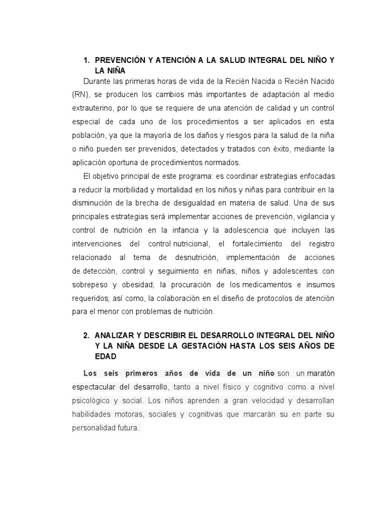 Prevención y Atención A La Salud Integral Del Niño y La Niña | PDF ...