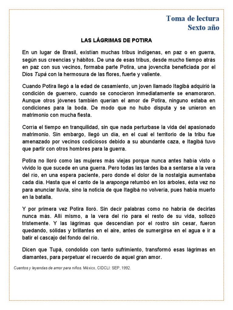 Las lágrimas de Potira: leyenda indígena | PDF | Amor