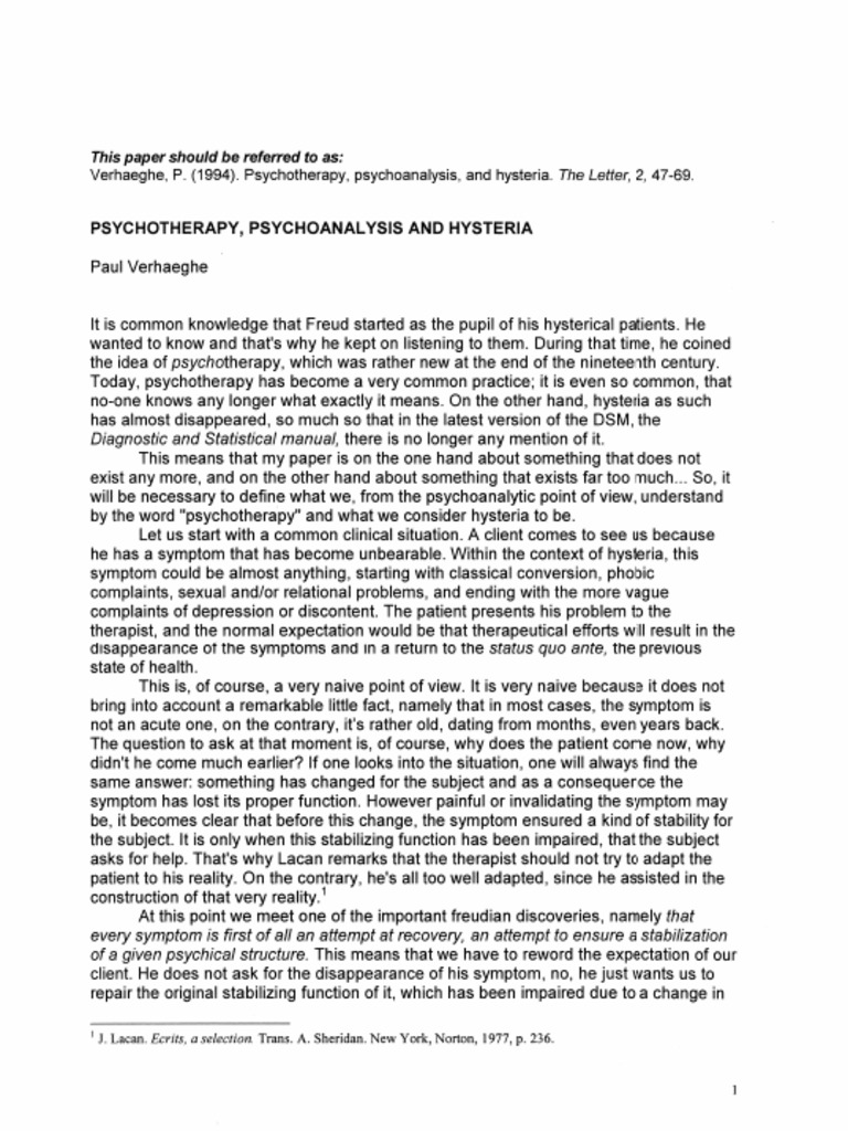 Psychotherapy, Psychoanalysis and Hysteria PDF