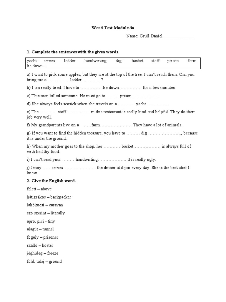 Word Test Module 6a Exercises | PDF