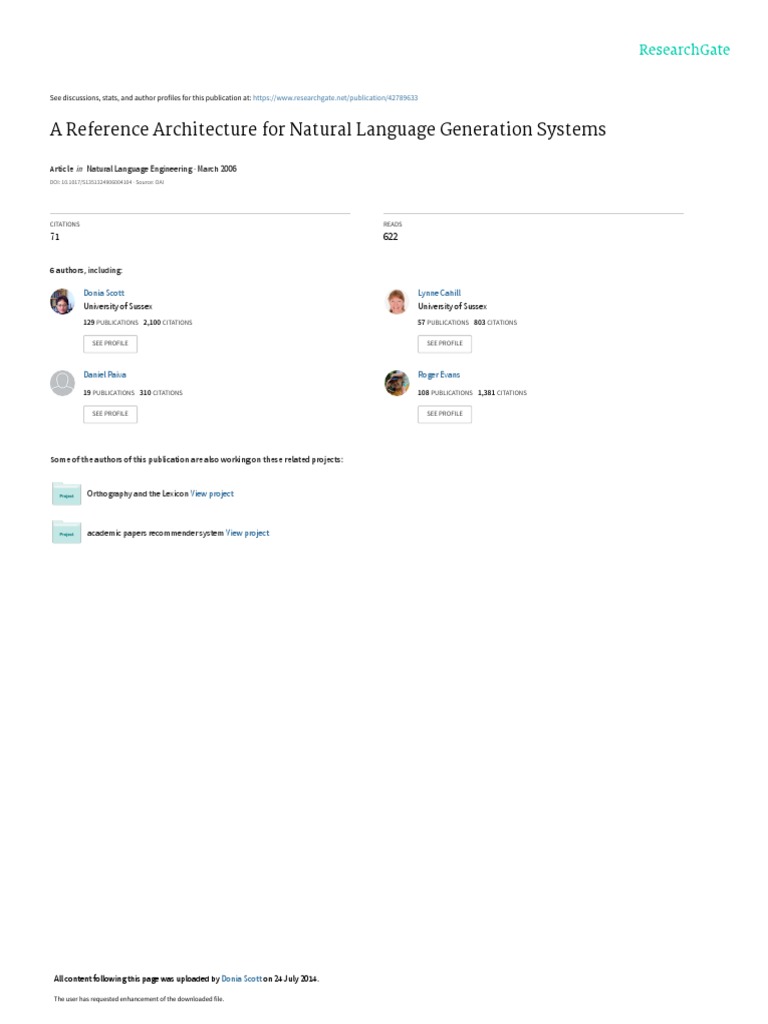 A Reference Architecture For Natural Language Gene | PDF | Conceptual ...
