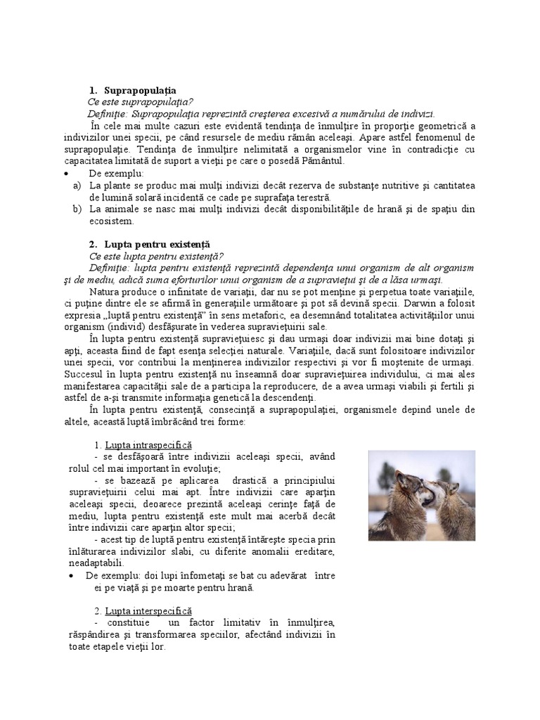 Suprapopulatia Si Lupta PT Existenta | PDF