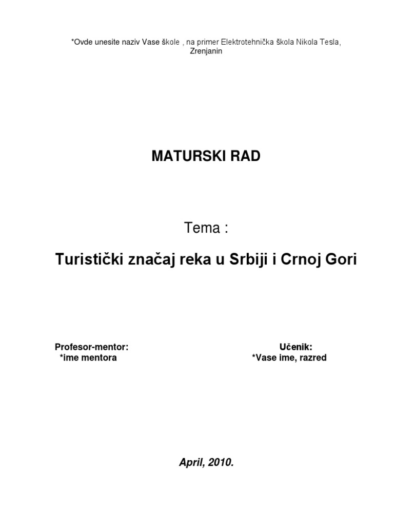 Turisticki Znacaj Reka U Srbiji I Crnoj Gori | PDF
