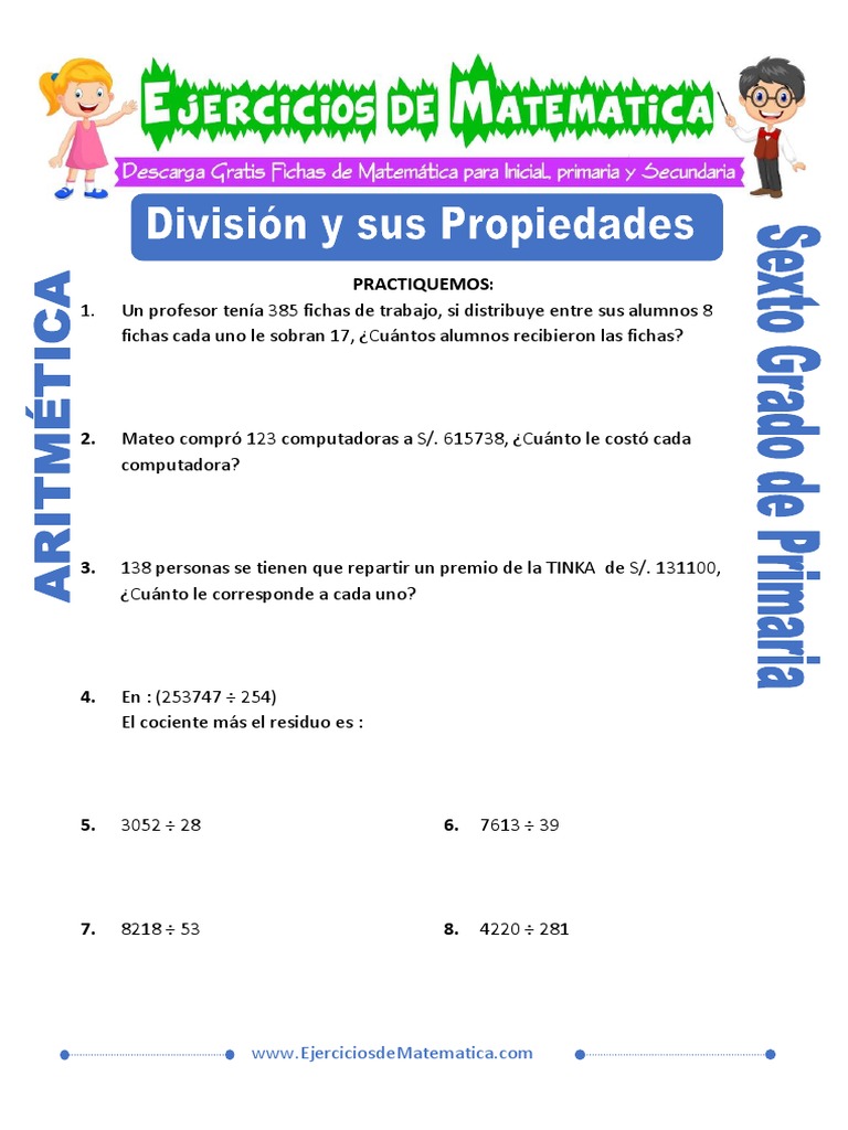 Problemas de División para Sexto Grado | PDF | División (Matemáticas ...