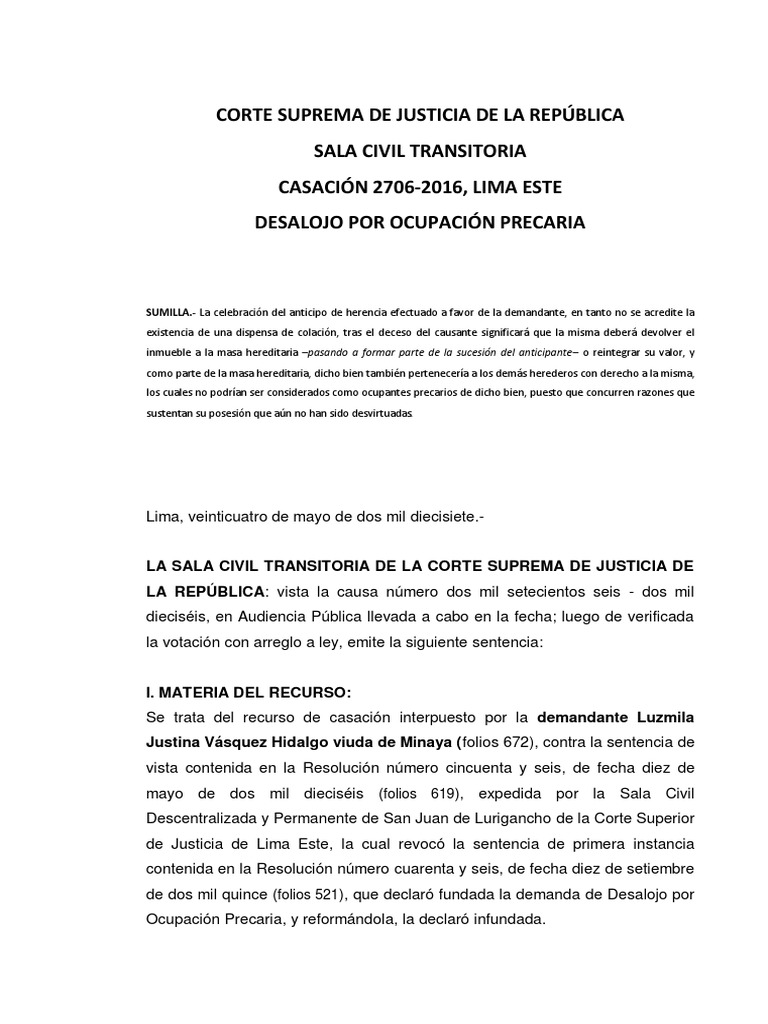 Casacion 2706-2016 LIMA ESTE | PDF | Sentencia (ley) | Herencia