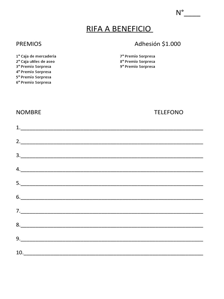 Rifa a Beneficio: Formato y Premios | PDF | Finanzas y dinero | Derecho