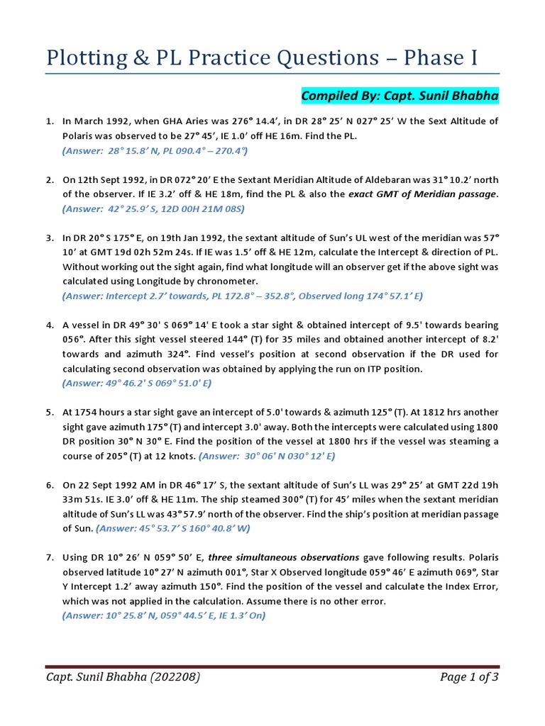 2 Plotting & PL Practice Questions Rev 2 | PDF | Longitude | Astronomy