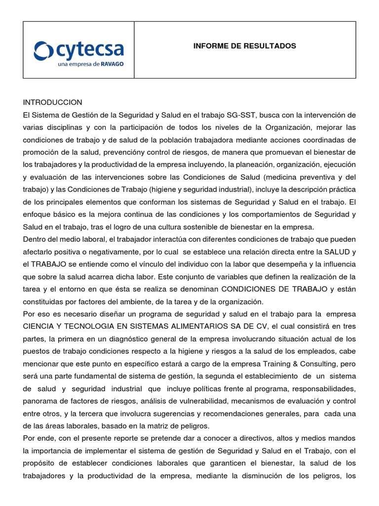 Informe Final SST | PDF | Seguridad y salud ocupacional | Valores