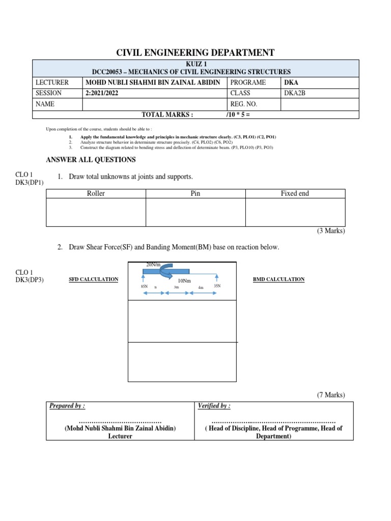 Determining Reactions, Shear Force and Bending Moment Diagrams of a ...