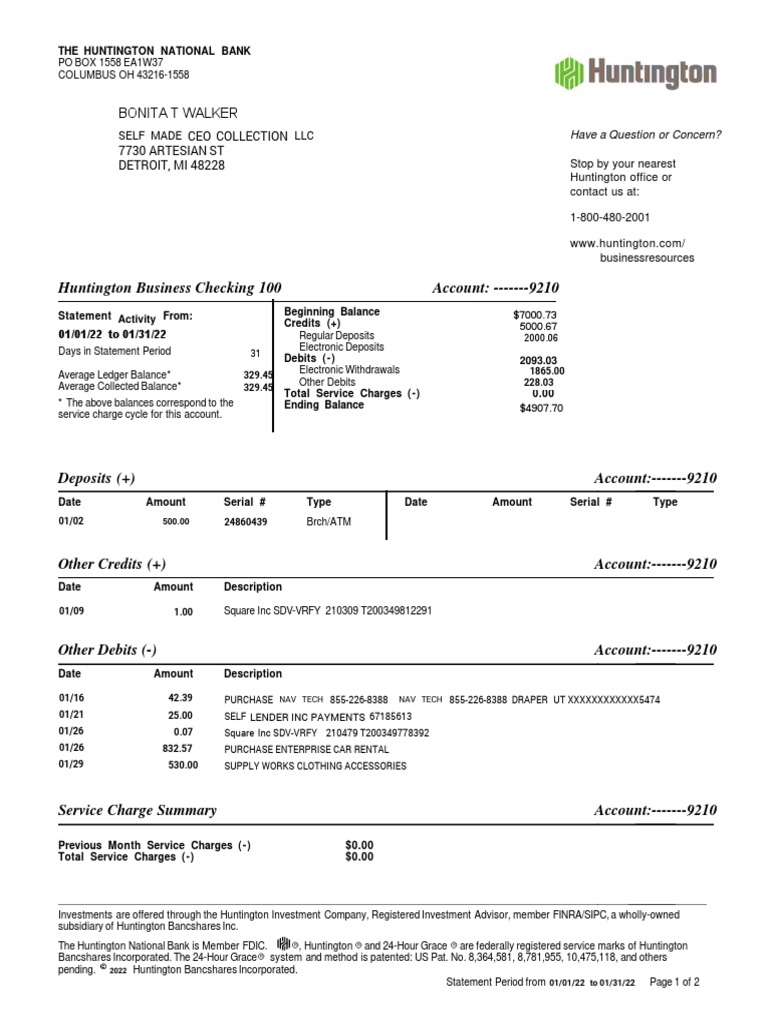 22 January Statement Huntington PDF Debits And Credits Deposit