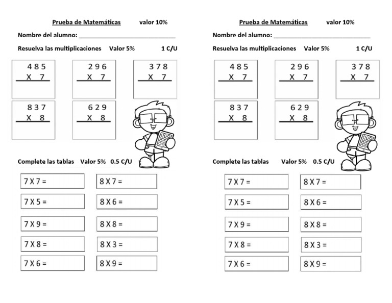 Prueba de Las Tablas Del 7 y 8 PDF