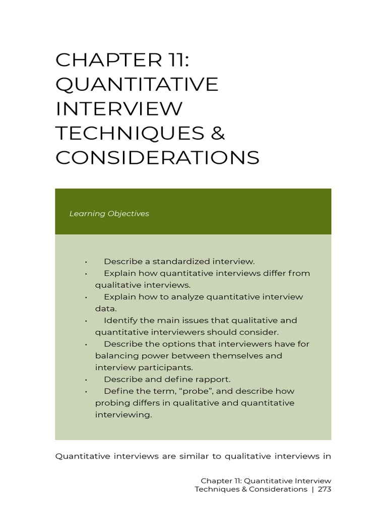 (O) CH11 Quantitative Interview Techniques & Considerations PDF