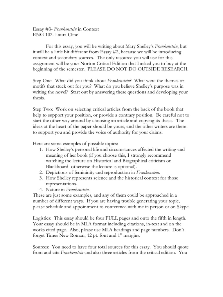 Writing frankenstein essay image