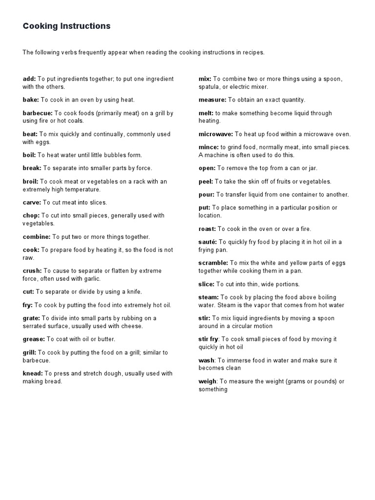 Essential Cooking Verbs Explained | PDF | Cooking | Grilling