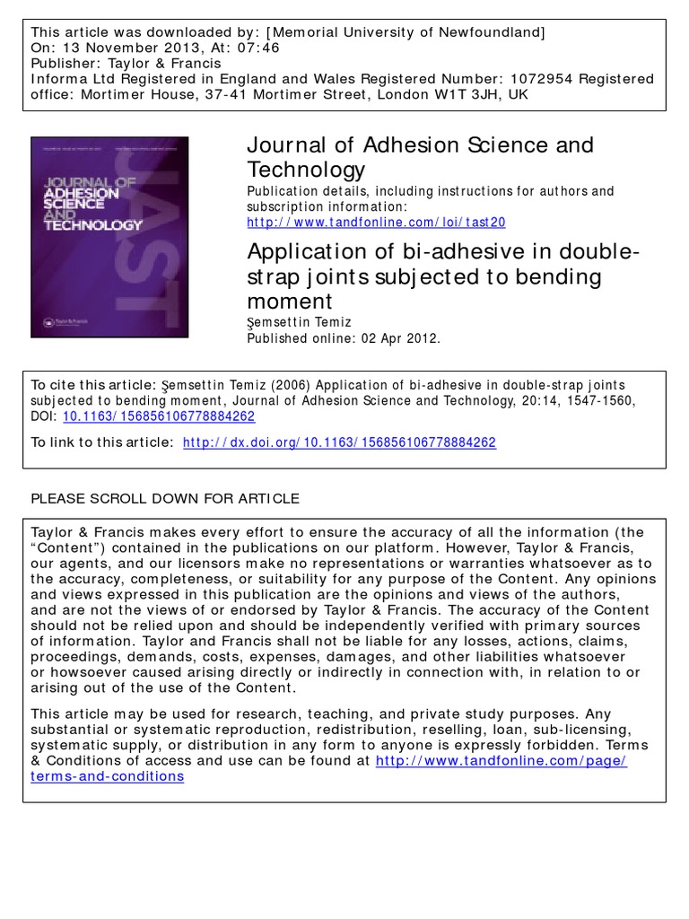Journal of Adhesion Science and Technology To Cite This Article PDF