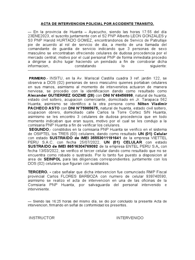 Acta de Intervencion Por Receptacion Arones | PDF