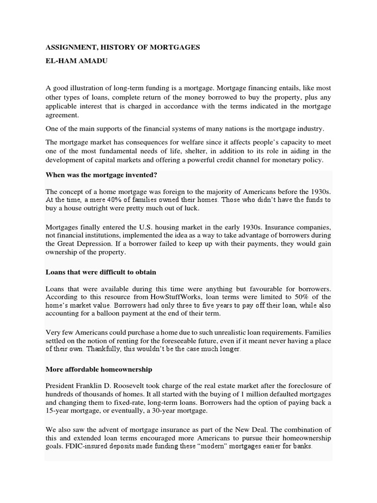 History of Mortgages PDF Mortgage Loan Loans