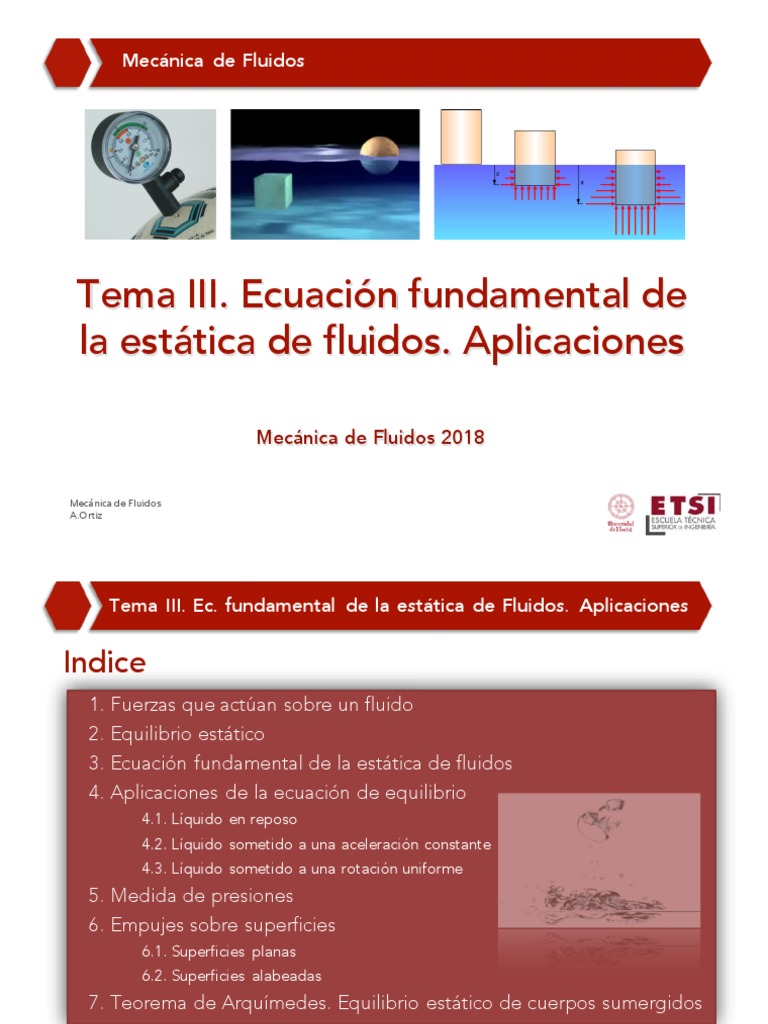 03-Tema 3 MF-2018 FLUIDOESTATICA | PDF | Fuerza | Presión