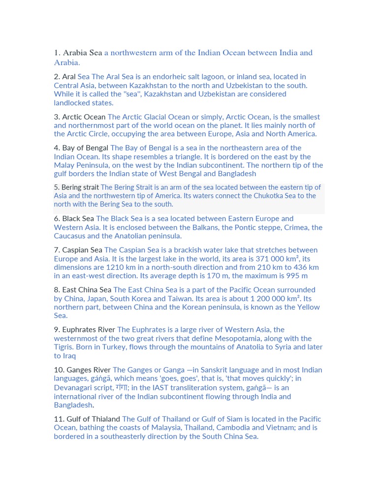 Asia Body of Water | PDF | Asia | Sea