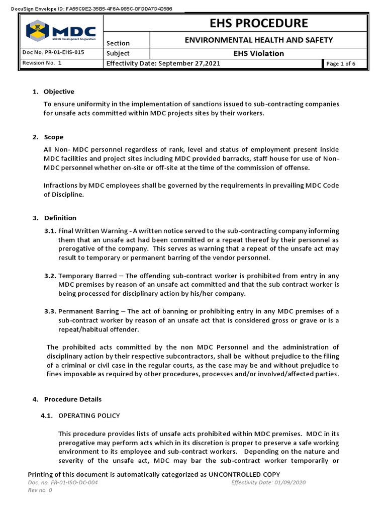 EHS Violation. PDF Personal Protective Equipment Occupational