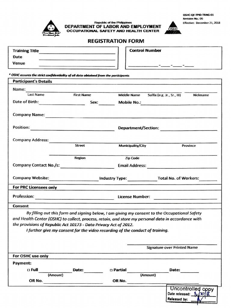 BOSH Registration Form PDF