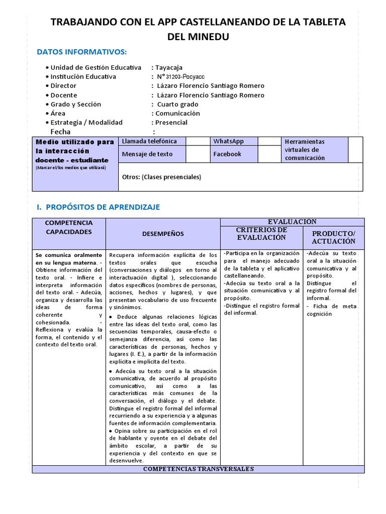 Aprendizaje de Comunicación en Cuarto Grado | PDF | Aprendizaje | Tableta