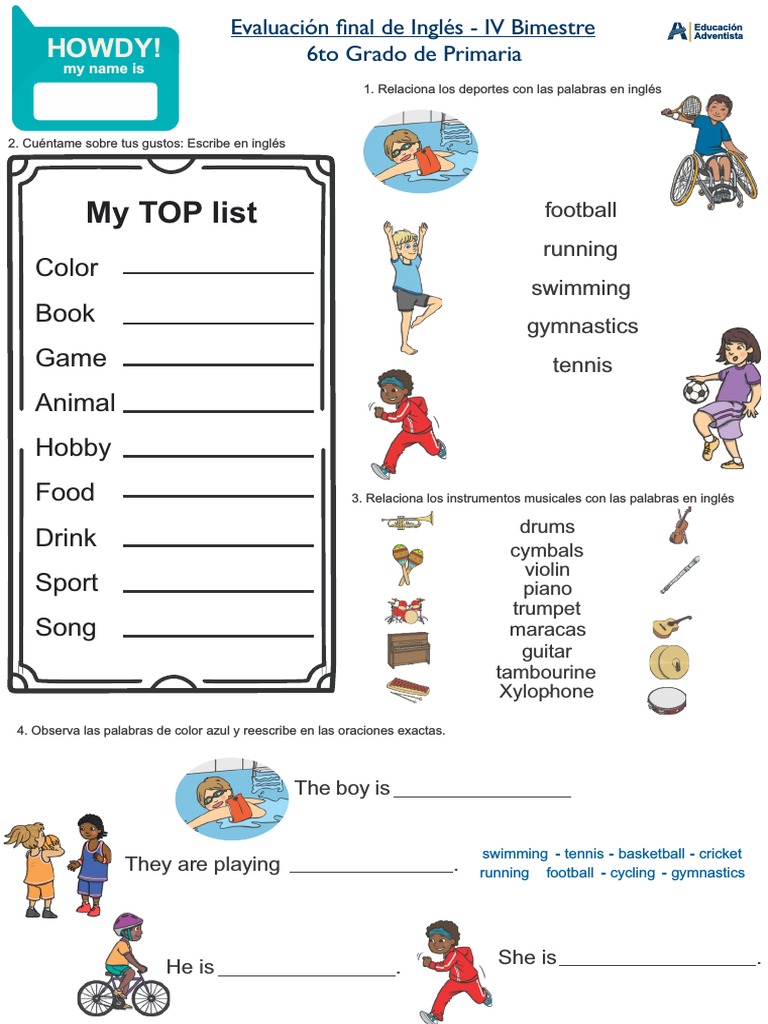 Evaluación 6to de Primaria Inglés | PDF