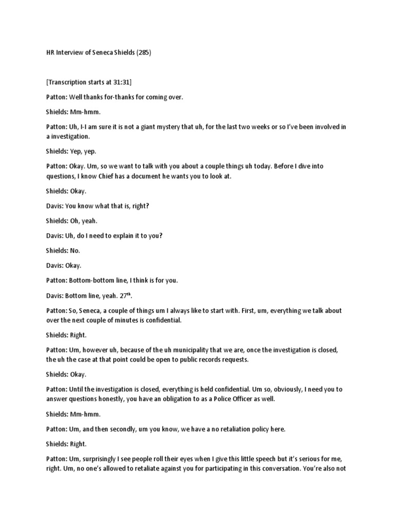 Seneca Shields HR Interview Transcript | PDF