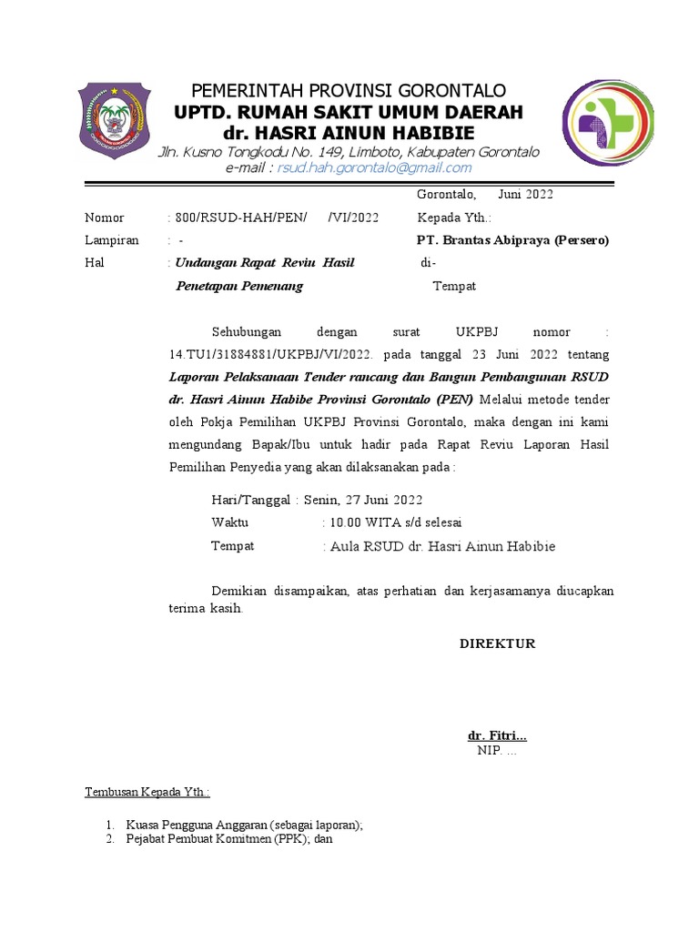 Undangan Rapat Review Hasil Penetapan Pemenang | PDF