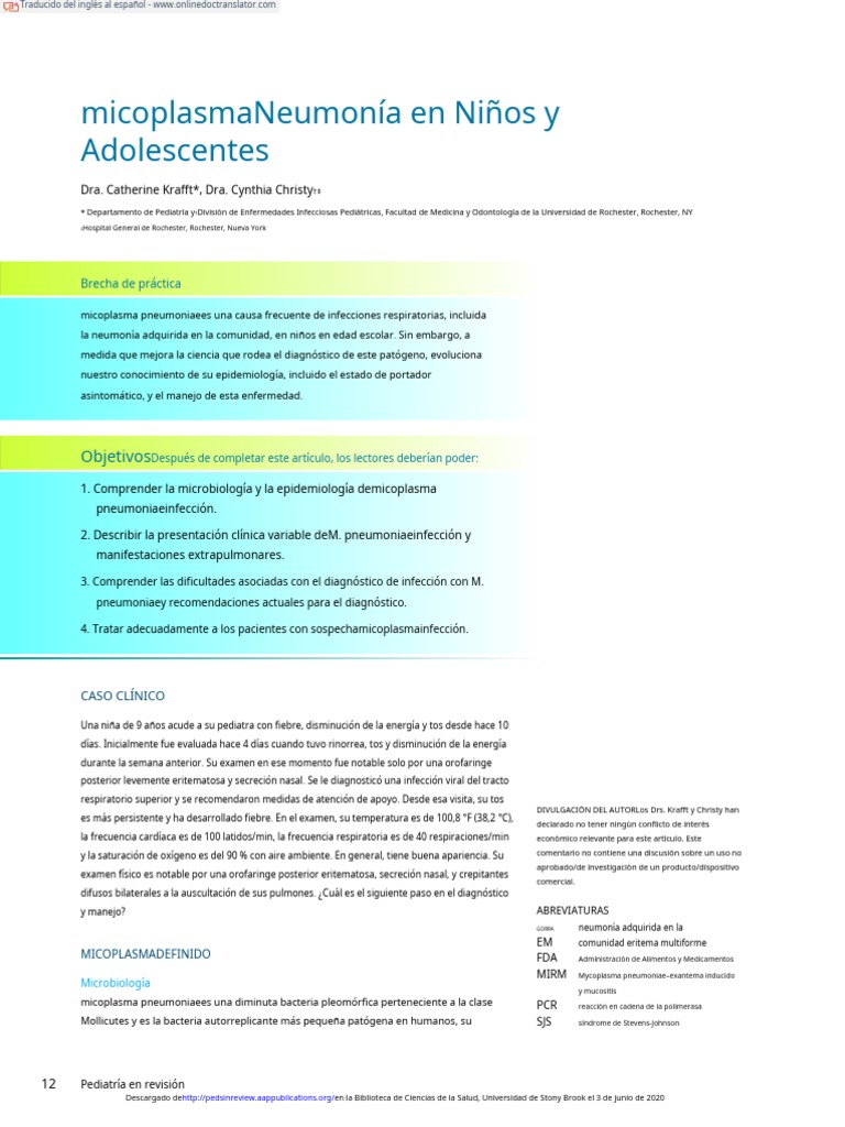 Mycoplasma Pneumonia in Children and Adolescents - En.es | Descargar ...