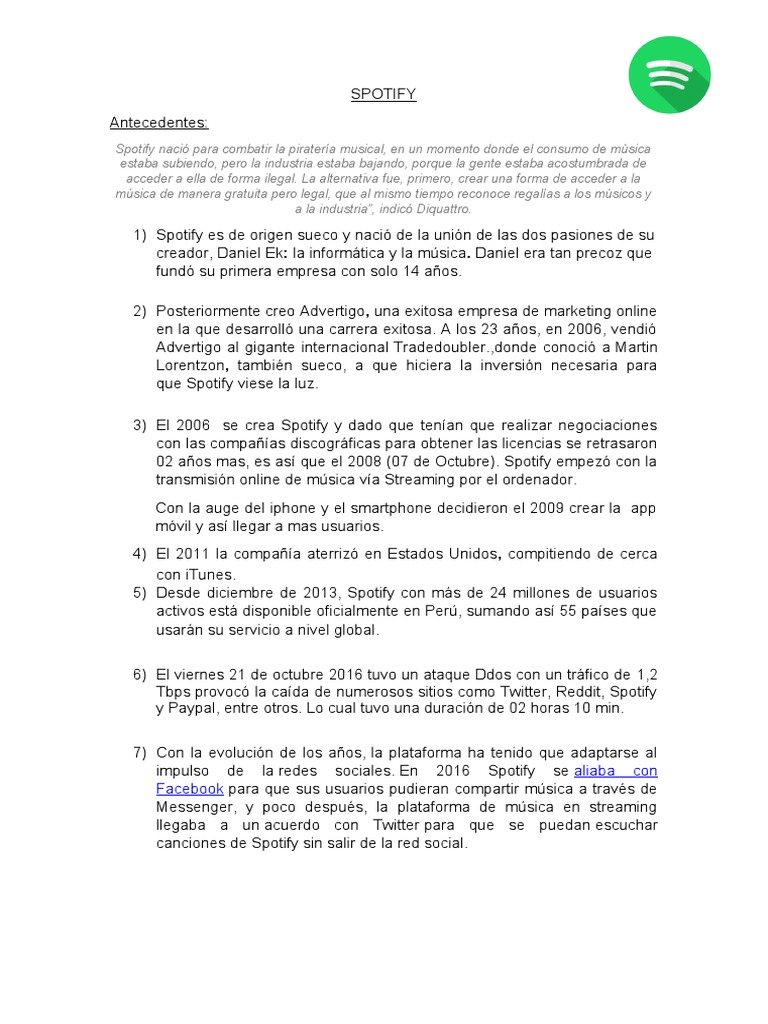 Origen y evolución de Spotify | PDF | Spotify | Streaming Media
