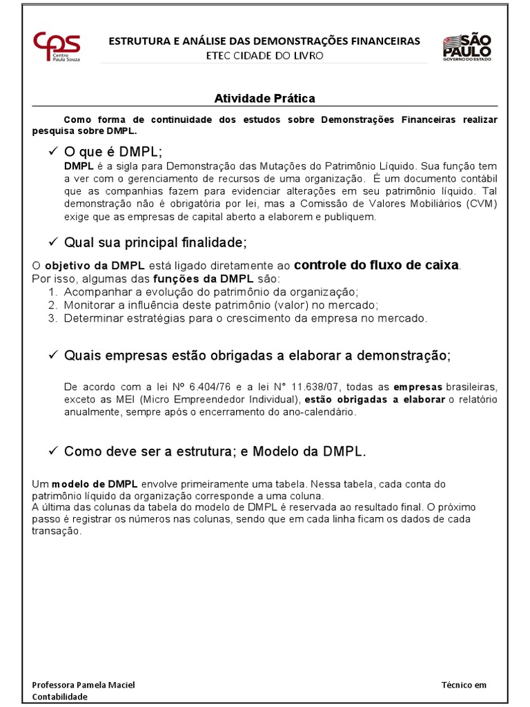 Estrutura e Modelo da DMPL | PDF | Contabilidade | Economias