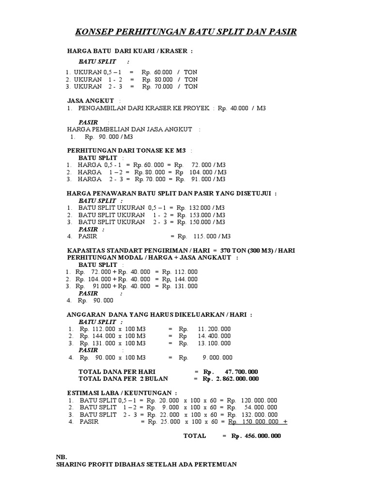 Konsep Perhitungan Batu Split Revisi Up Date Pdf
