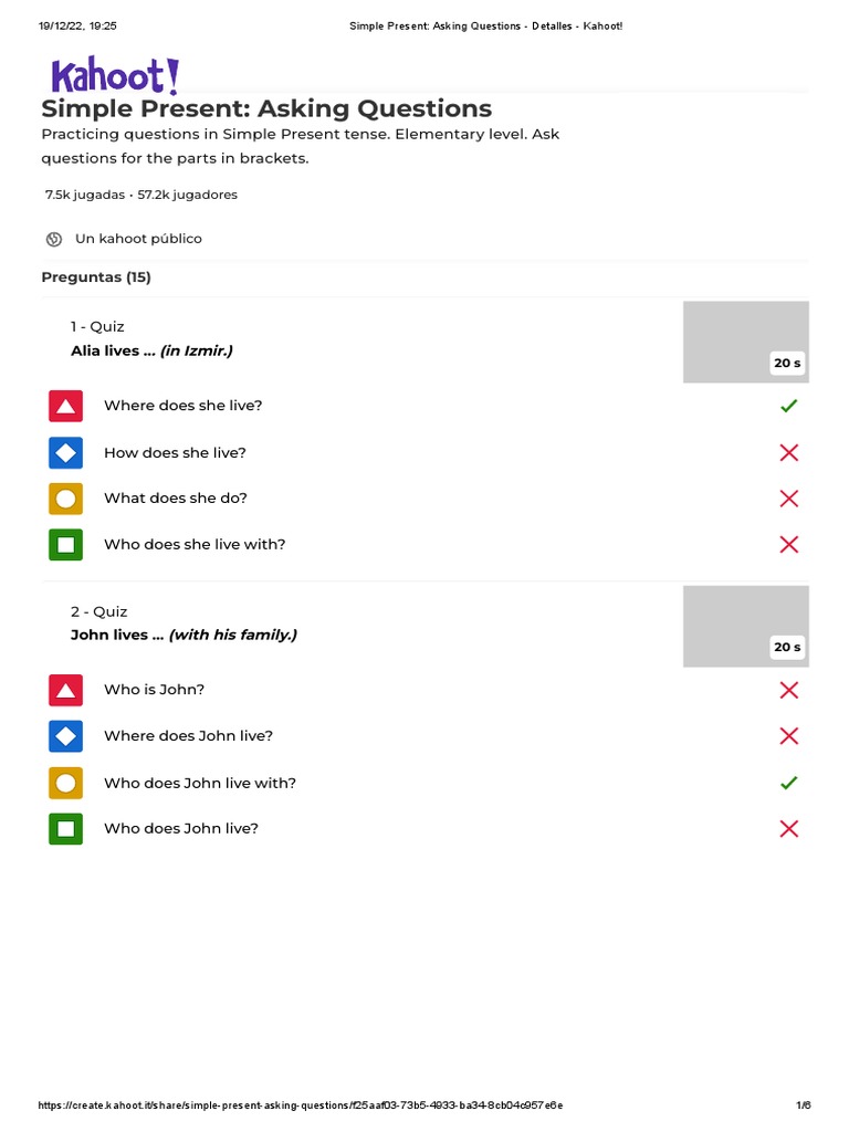 Simple present asking questions detalles kahoot pdf