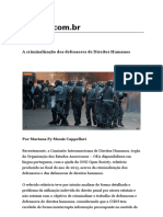 A Criminalização Dos Defensores de Direitos Humanos