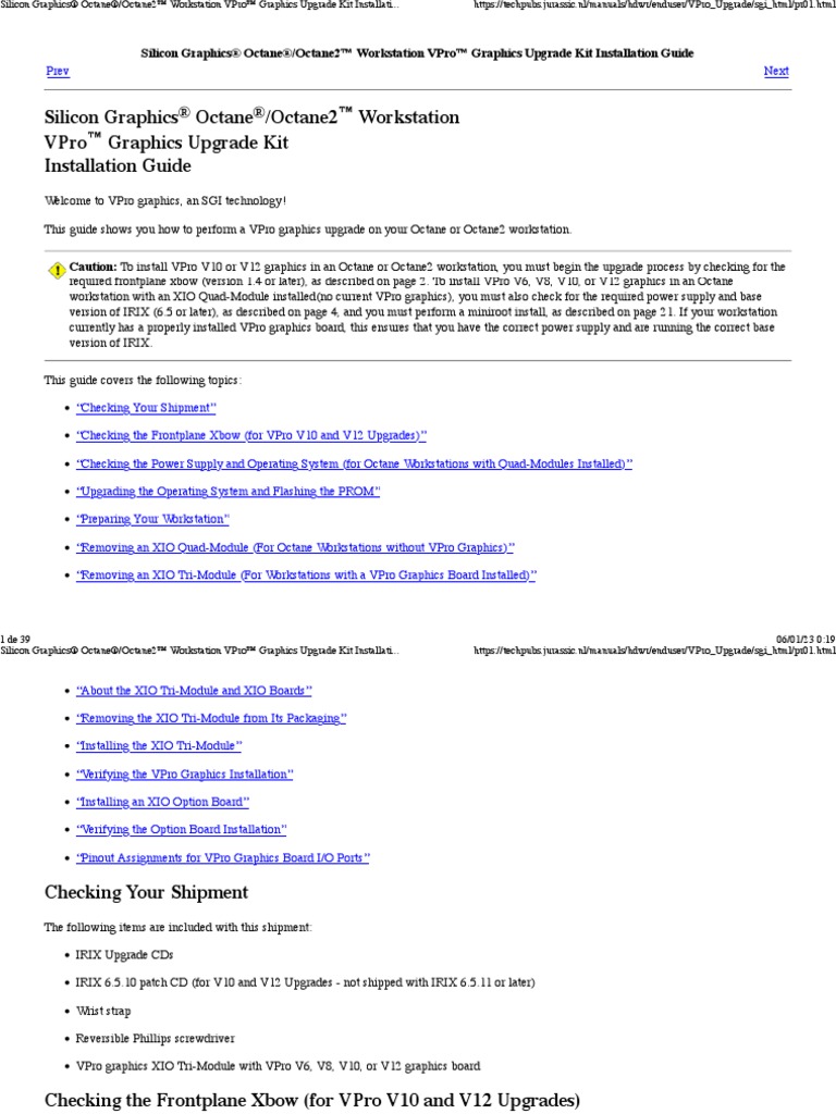 Silicon Graphics® Octane® Octane2™ Workstation VPro™ Graphics Upgrade