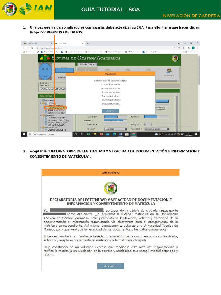 Registro SGA: Guía de Matrícula UTM | PDF