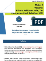 Materi 3 Prasyarat Kriteria Kebijakan Halal, Tim Manajemen Halal, Pelatihan SDM
